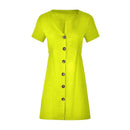 Women Solid Color Casual Style Short Sleeves Single Breasted Dress