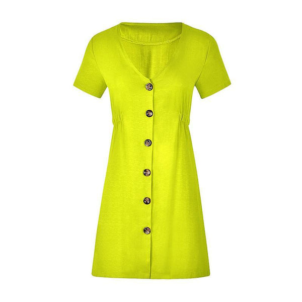 Women Solid Color Casual Style Short Sleeves Single Breasted Dress