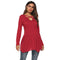 Women Solid Color Crossing Design Neck Long-sleeve Irregular Flouncing Hemline T-shirt