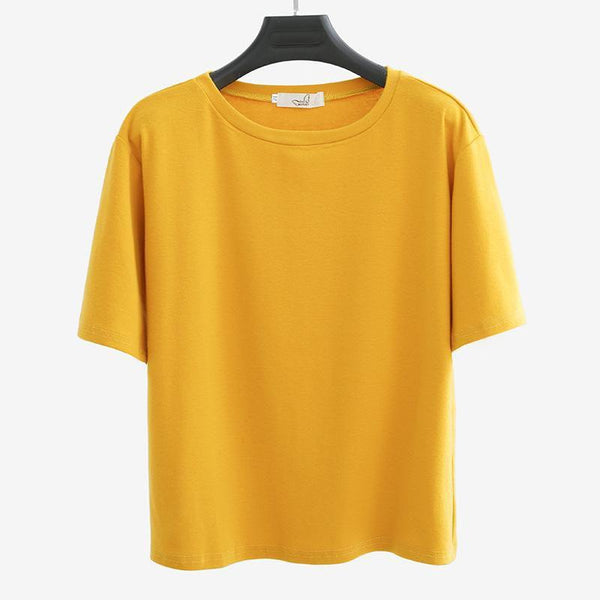 Women Solid Color Design Half Sleeves T-shirt