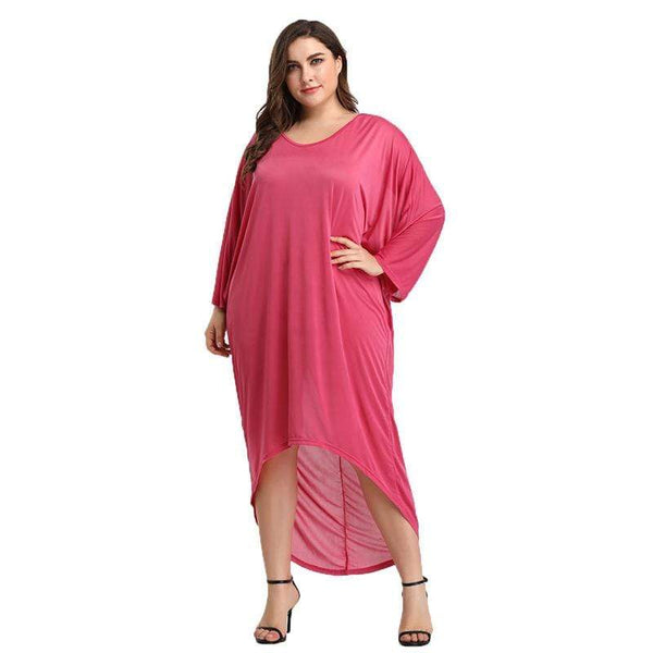 Women Solid Color Dolman Sleeve Asymmetrical Hemline Design Loose Casual Dress