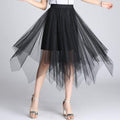 Women Solid Color Double Layer Irregular Hemline Mesh Skirt