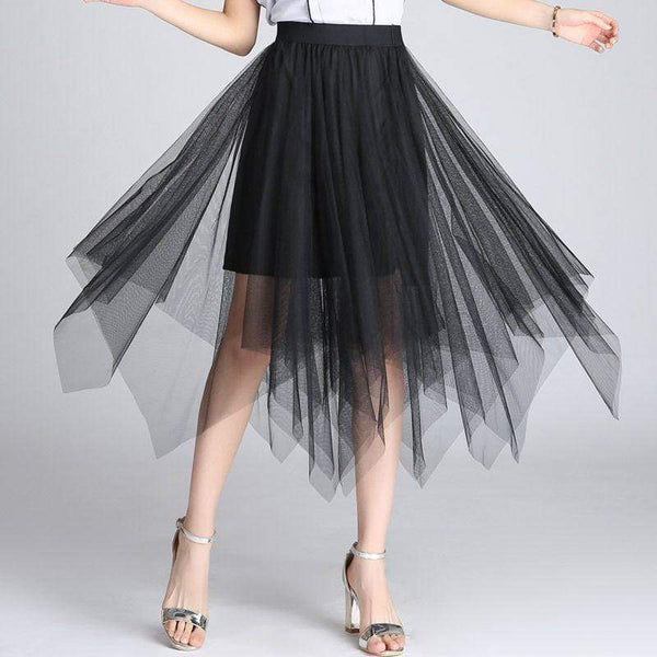 Women Solid Color Double Layer Irregular Hemline Mesh Skirt