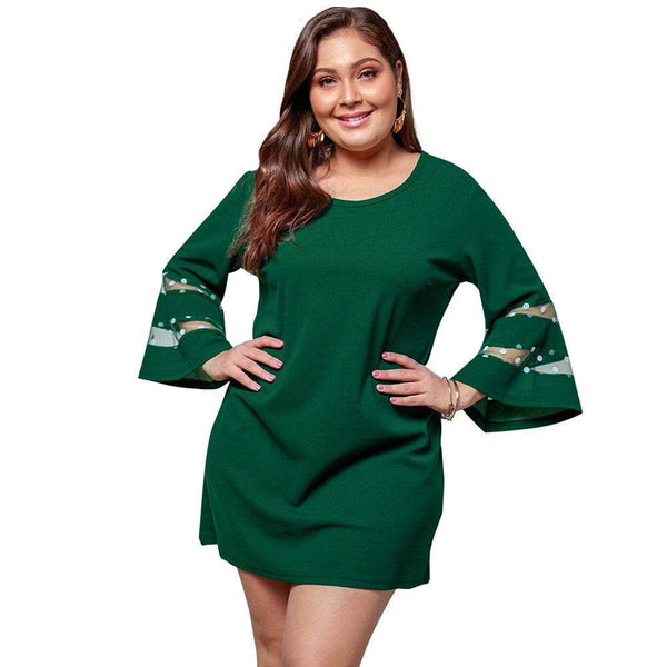 Women Solid Color Flare Sleeve Plus Size Tight Dress