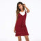 Women Solid Color Knitted Strap Flouncing Hemline Tight Dress