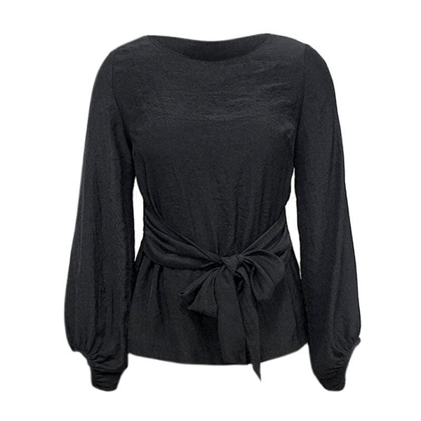 Women Solid Color Long-sleeve Casual Style Lace-up Blouse