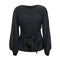 Women Solid Color Long-sleeve Casual Style Lace-up Blouse