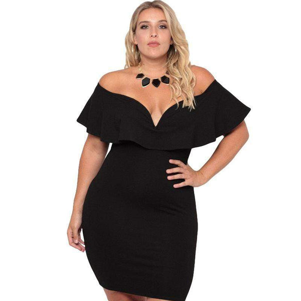 Women Solid Color Party Wear Flouncing Off-shoulder Cocktail Dress