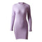 Women Solid Color Round Collar Long-sleeve Knitted Tight Dress