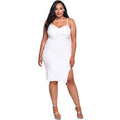 Women Solid Color Sexy Low Cut Side Slit Design Plus Size Slip Dress