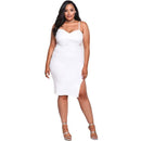 Women Solid Color Sexy Low Cut Side Slit Design Plus Size Slip Dress