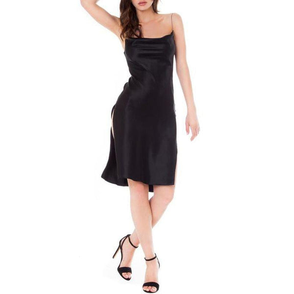 Women Solid Color Silk-like Sexy Backless Slimming Party Slip Dress