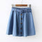 Women Solid Color Single-breasted Decorative Belt Design Denim Skirt