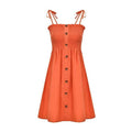 Women Solid Color Single-breasted Stretch Spaghetti Strap Dress