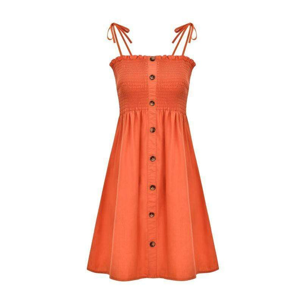 Women Solid Color Single-breasted Stretch Spaghetti Strap Dress