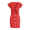 Women Solid Color Sweet Bowknot Hollow Waistline Tight Dress