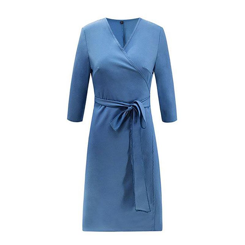 Women Solid Color Three-quarter Sleeve Lace-up Dress