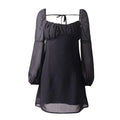 Women Square Neck Creased Defined Waist Chiffon Dress