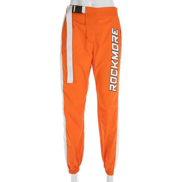 Women Street Style Bright Neon Color Letter Pattern Jogger Pants