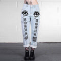 Women Street Style Unique Comic Print Casual Washed Jeans