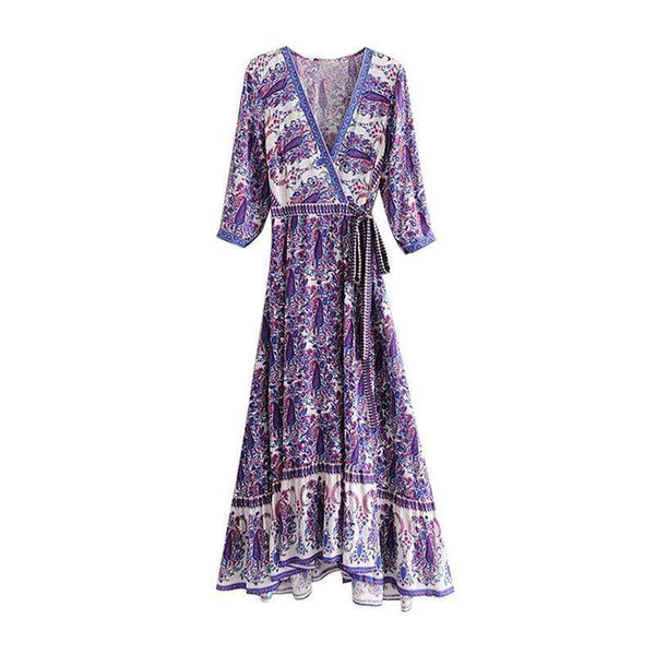 Women Summer Beach Paisley Print Large Hemline Maxi Dress