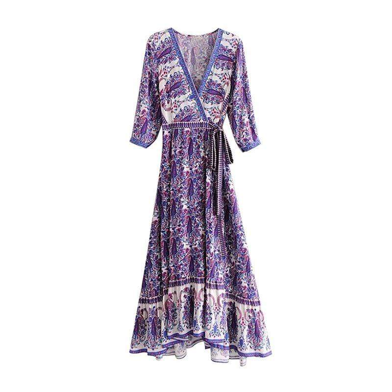 Women Summer Beach Paisley Print Large Hemline Maxi Dress