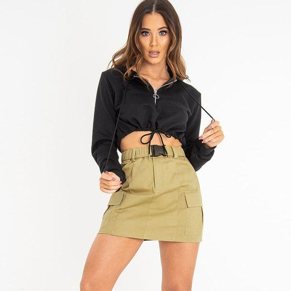 Women Summer Casual Plain Color Belted Skirt