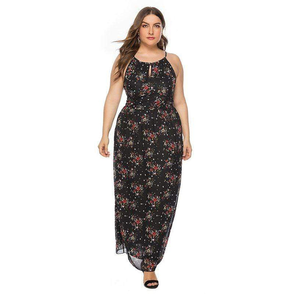 Women Summer Sexy Sleeveless Halter Neck Flower Print Maxi Dress