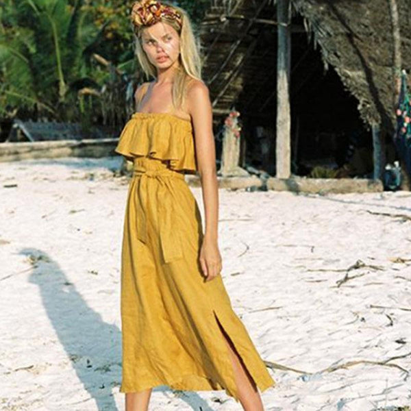 Women Summer Vacation Solid Color Sleeveless Slip Maxi Dress
