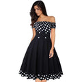 Women Sweet Off-shoulder Design Vintage Polka Dot Print Curvy Dress