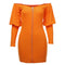 Women Sweet Off-shoulder Lantern Long-sleeve Pattern Zipper Design Bodycon Orange Dress