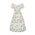 Women Sweet Pink Color Rose Printed Short Sleeves Off-shoulder Curvy Dress
