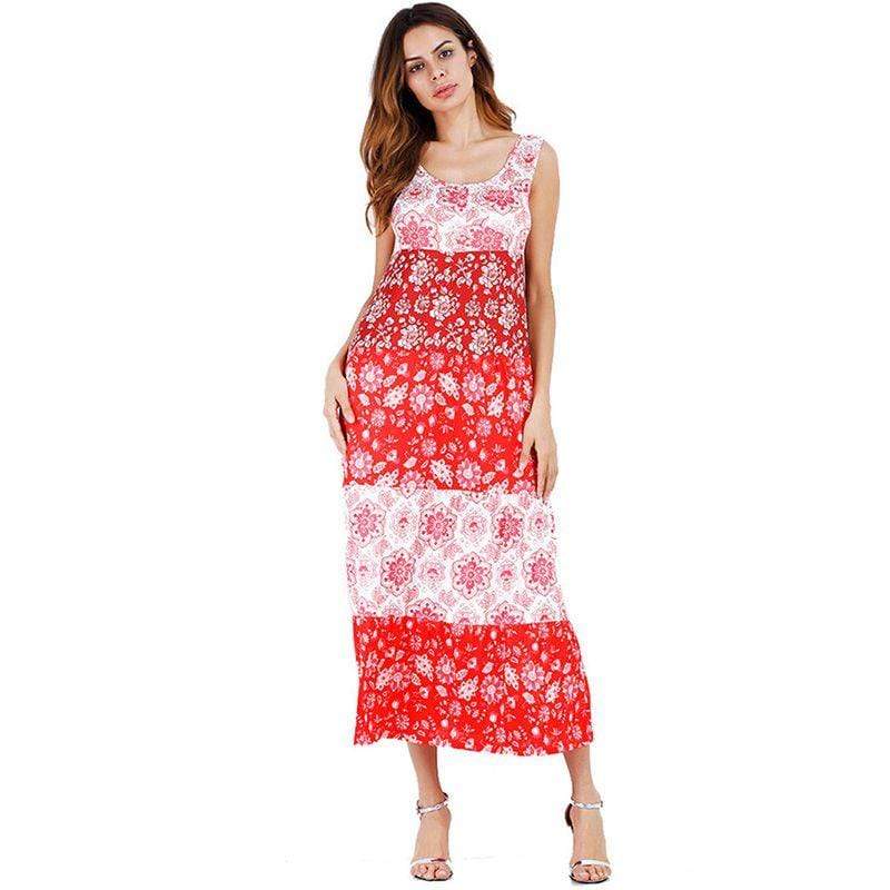 Women Sweet Style Bright Color Floral Print Casual Vacation Sleeveless Dress