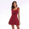 Women Sweet Style Flouncing Sleeveless Solid Color Defined Waist Slim Dress