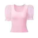 Women U Neck Mesh Medium Sleeve Elegant Slimming Tee