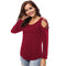 Women Unique Cool Shoulder Design Casual Solid Color Long Sleeves T-shirt