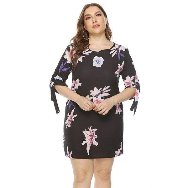 Women Unique Knotted Half Sleeve Floral Print Casual Plus Size Dress