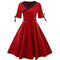 Women Unique Vintage Style Color Blocking Design Short Sleeves Party Dress