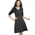 Women V Neck Long Sleeve Solid Color Swing Dress