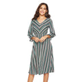 Women V Neck Long-sleeve Stripes Pattern Office Wear Dress