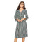 Women V Neck Long-sleeve Stripes Pattern Office Wear Dress