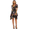 Women V Neck Overlap Hemline Design Floral Print Midi Wrapped Dress