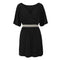 Women V Neck Short-sleeve Color Blocking Sash Design Casual Dress