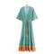 Women V Neck Short-sleeve Ethnic Print Maxi Dress