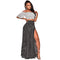 Women Vintage Contrast Polka Dot Print Off-shoulder Crop Top Side-slit Skirt Two-piece Set