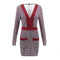 Women Vintage Plaid Pattern Long-sleeve V Neck Dress