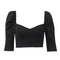 Women Vintage Square V Neck Medium Sleeve Plain Color Cropped Top