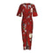 Women Vintage Style Half Sleeve V Neck Flower Print Vacation Dress