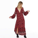 Women Vintage Style Long-sleeve Loose Pattern Maxi Dress