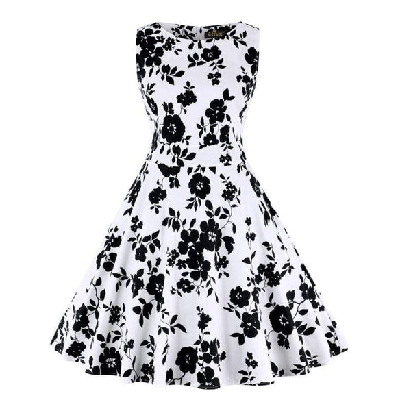 Women Vintage Style Sleeveless Floral Print Curvy Dress